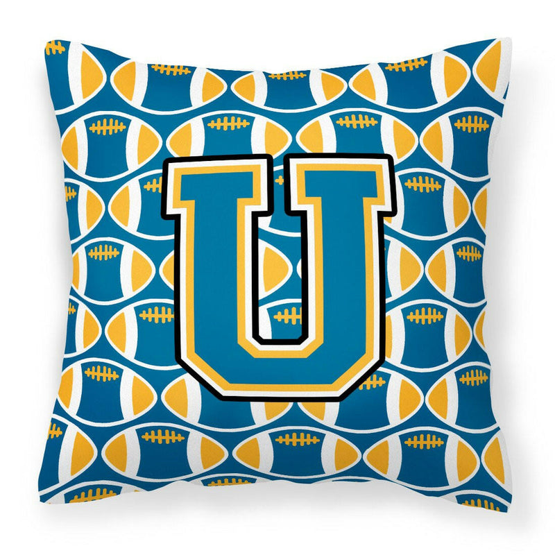 Letter U Football Blue and Gold Fabric Decorative Pillow CJ1077-UPW1414