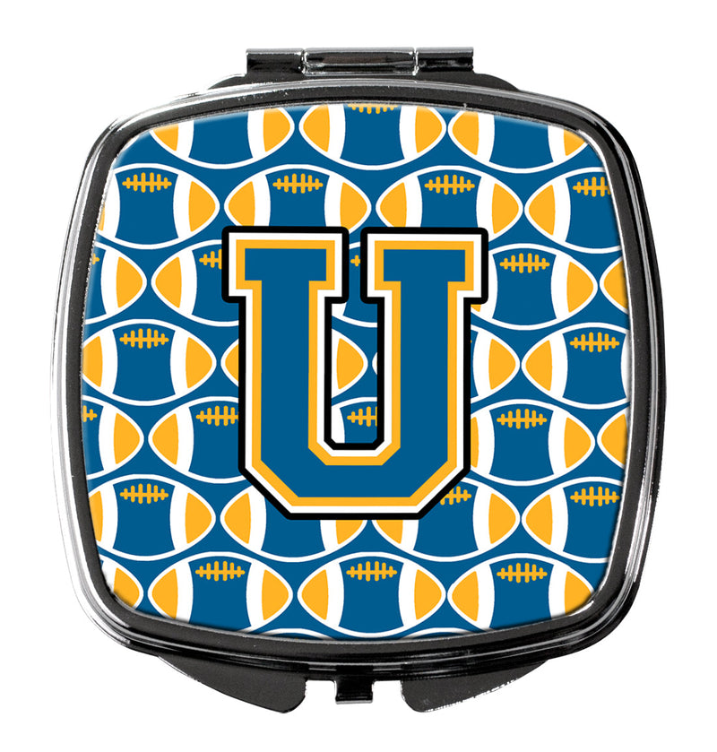 Letter U Football Blue and Gold Compact Mirror CJ1077-USCM