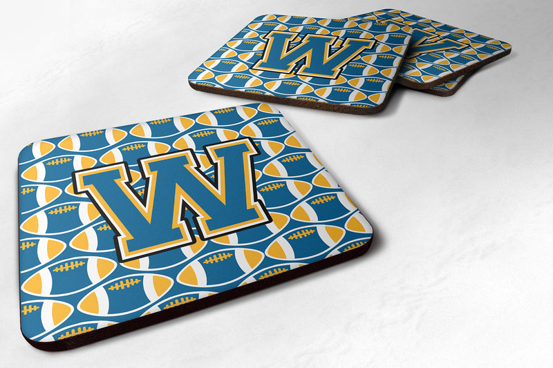 Letter W Football Blue and Gold Foam Coaster Set of 4 CJ1077-WFC