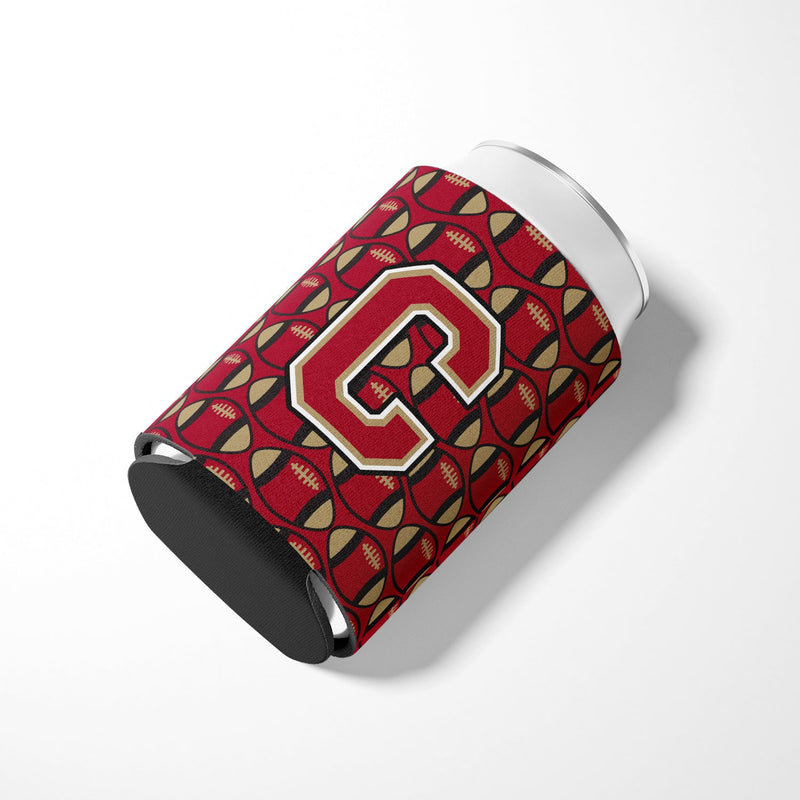 Letter C Football Garnet and Gold Can or Bottle Hugger CJ1078-CCC