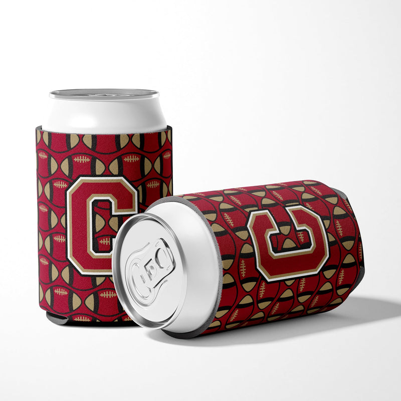 Letter C Football Garnet and Gold Can or Bottle Hugger CJ1078-CCC