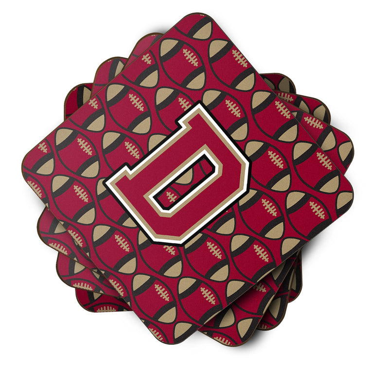 Letter D Football Garnet and Gold Foam Coaster Set of 4 CJ1078-DFC