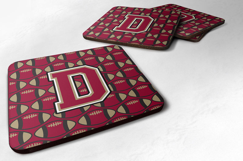 Letter D Football Garnet and Gold Foam Coaster Set of 4 CJ1078-DFC