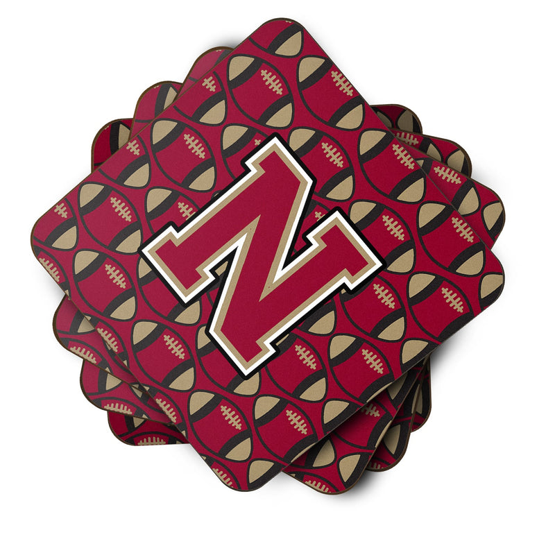 Letter N Football Garnet and Gold Foam Coaster Set of 4 CJ1078-NFC