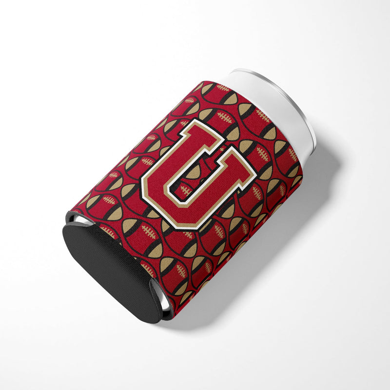 Letter U Football Garnet and Gold Can or Bottle Hugger CJ1078-UCC