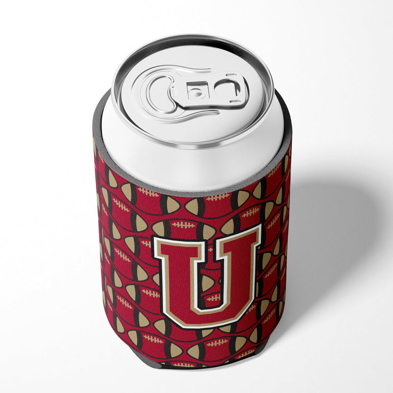 Letter U Football Garnet and Gold Can or Bottle Hugger CJ1078-UCC