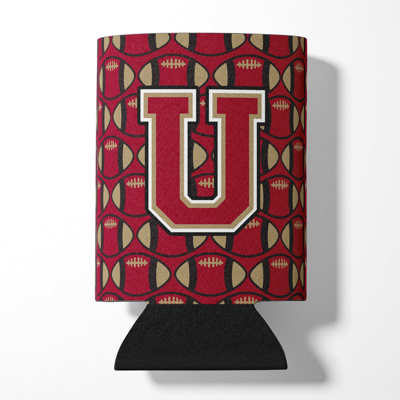 Letter U Football Garnet and Gold Can or Bottle Hugger CJ1078-UCC