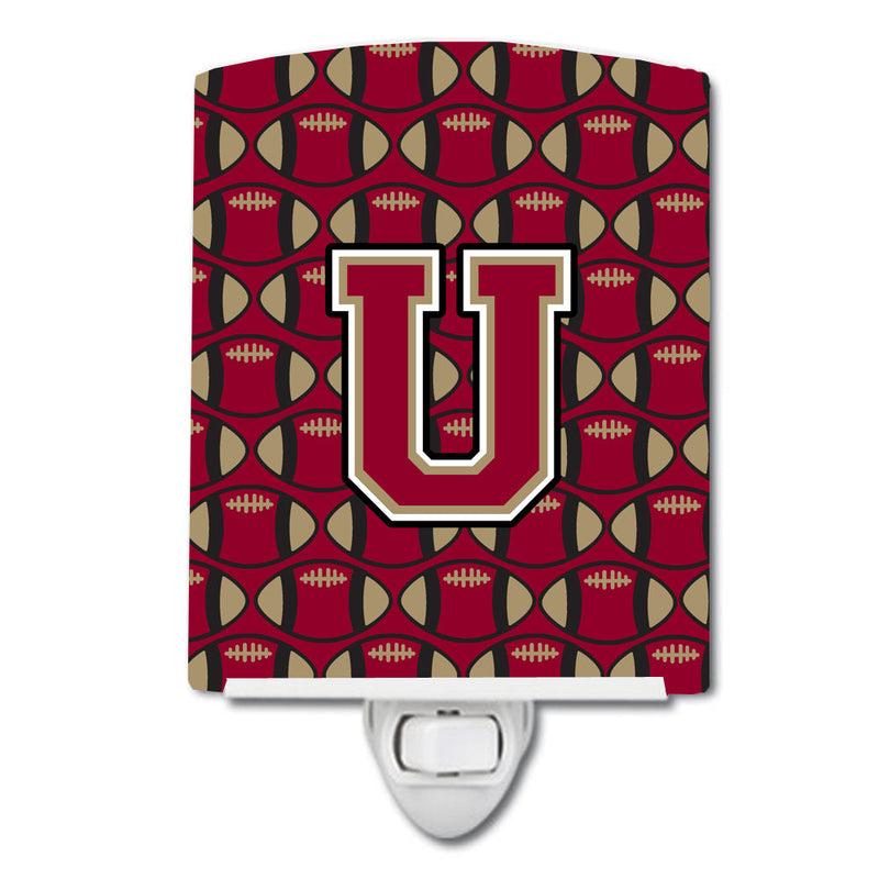 Letter U Football Garnet and Gold Ceramic Night Light CJ1078-UCNL