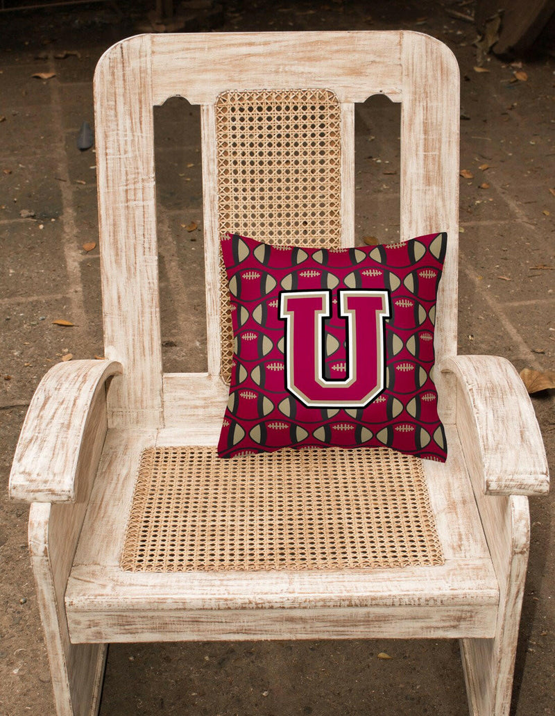 Letter U Football Garnet and Gold Fabric Decorative Pillow CJ1078-UPW1414