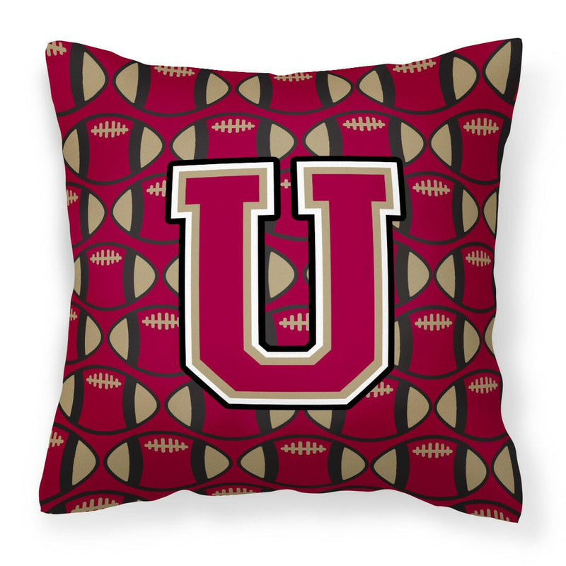 Letter U Football Garnet and Gold Fabric Decorative Pillow CJ1078-UPW1414