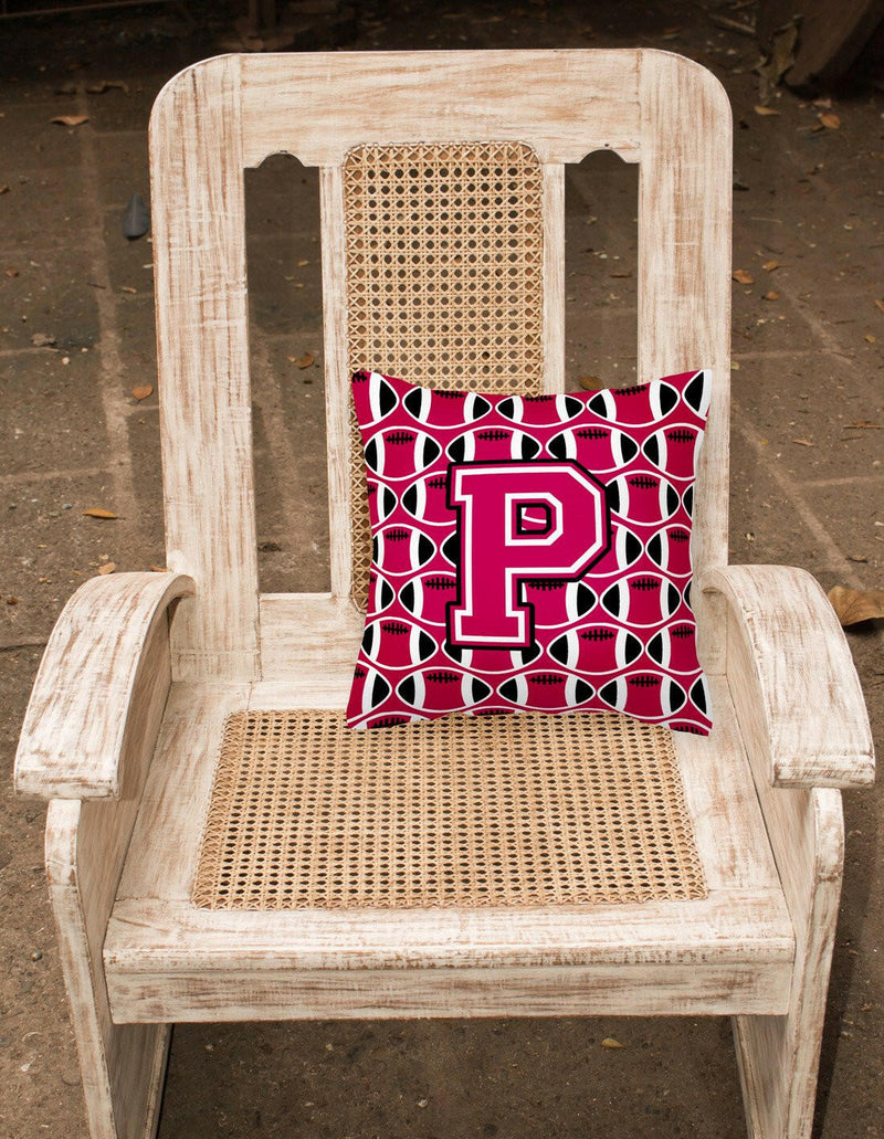 Letter P Football Crimson and White Fabric Decorative Pillow CJ1079-PPW1414