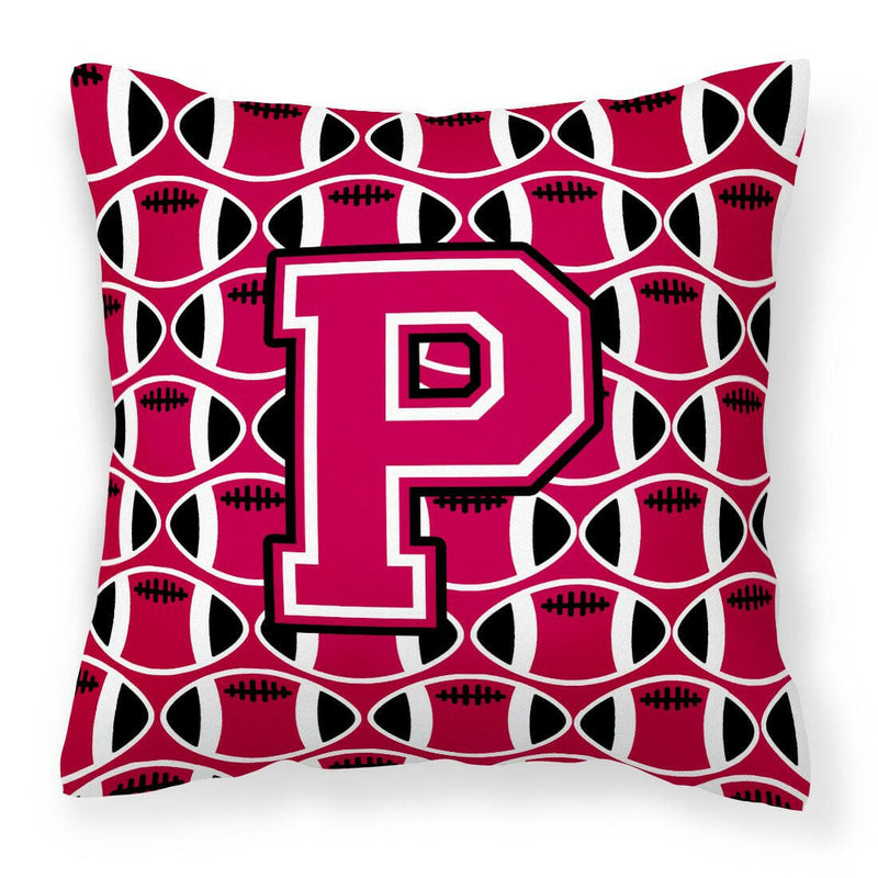 Letter P Football Crimson and White Fabric Decorative Pillow CJ1079-PPW1414