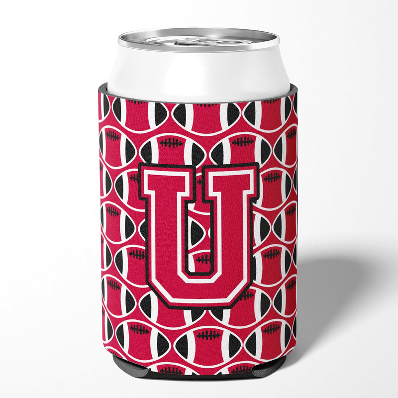 Letter U Football Crimson and White Can or Bottle Hugger CJ1079-UCC