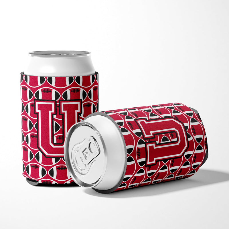 Letter U Football Crimson and White Can or Bottle Hugger CJ1079-UCC