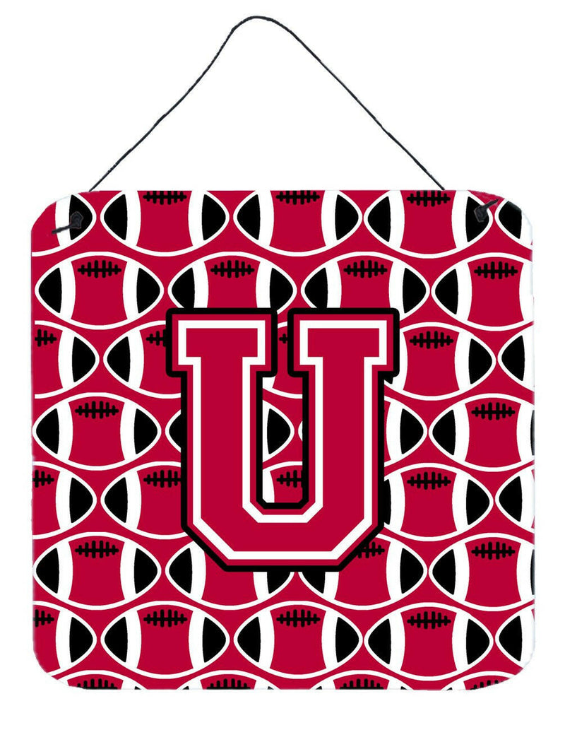 Letter U Football Crimson and White Wall or Door Hanging Prints CJ1079-UDS66