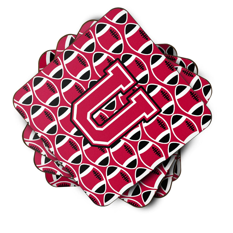 Letter U Football Crimson and White Foam Coaster Set of 4 CJ1079-UFC