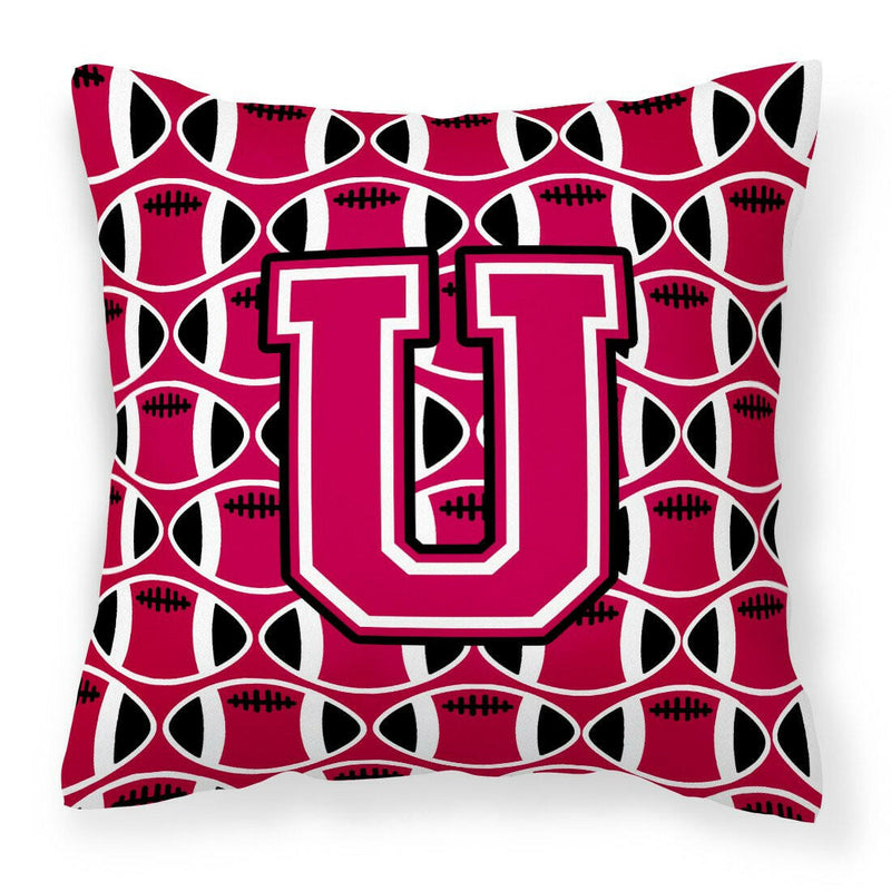 Letter U Football Crimson and White Fabric Decorative Pillow CJ1079-UPW1414