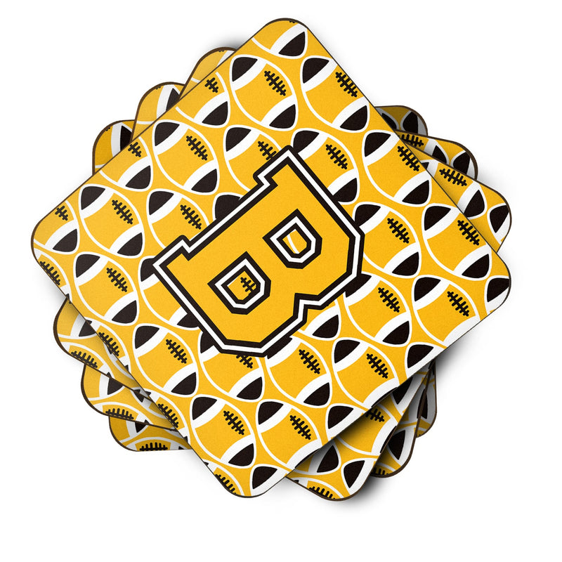 Letter B Football Black, Old Gold and White Foam Coaster Set of 4 CJ1080-BFC