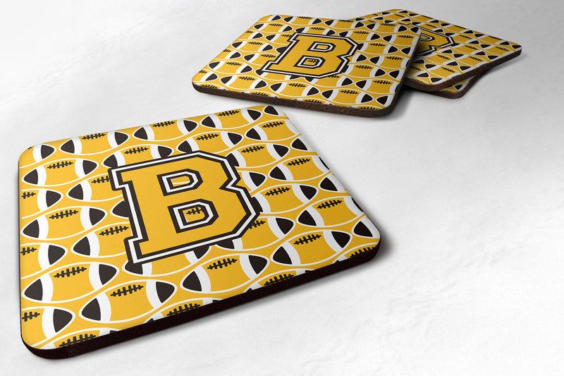 Letter B Football Black, Old Gold and White Foam Coaster Set of 4 CJ1080-BFC