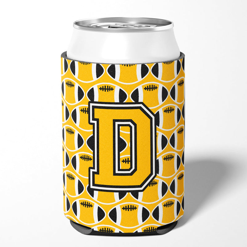 Letter D Football Black, Old Gold and White Can or Bottle Hugger CJ1080-DCC