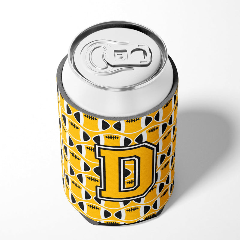 Letter D Football Black, Old Gold and White Can or Bottle Hugger CJ1080-DCC