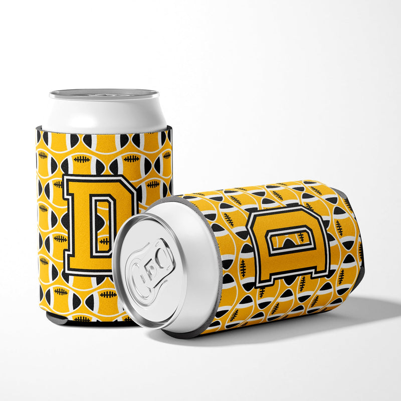 Letter D Football Black, Old Gold and White Can or Bottle Hugger CJ1080-DCC