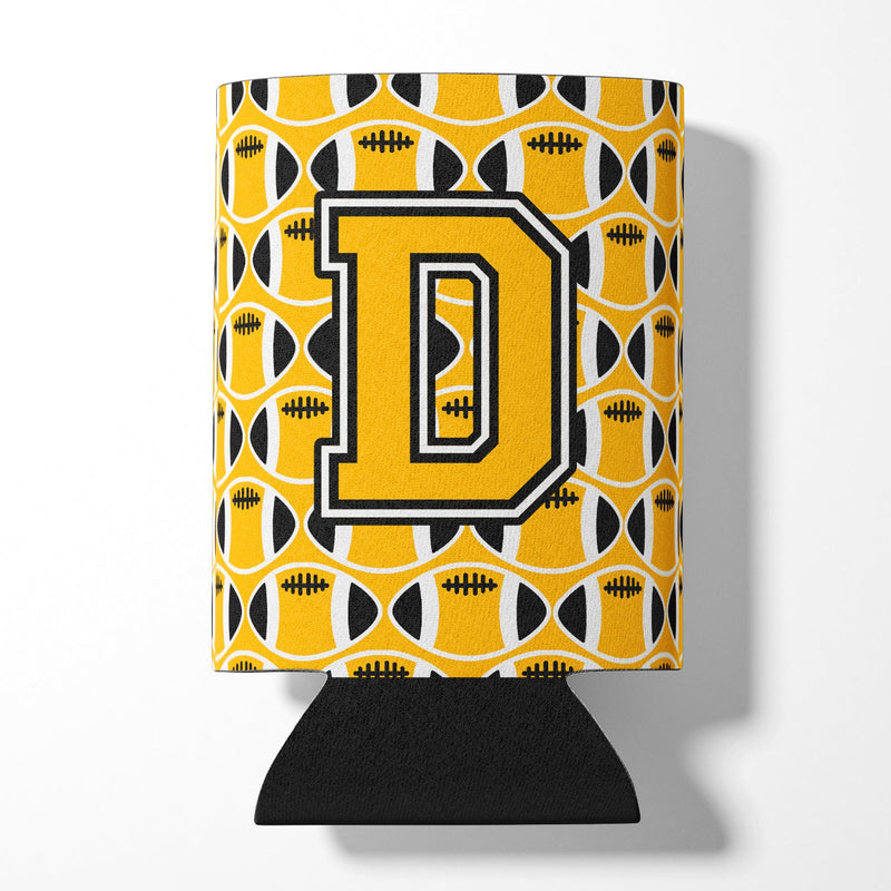 Letter D Football Black, Old Gold and White Can or Bottle Hugger CJ1080-DCC