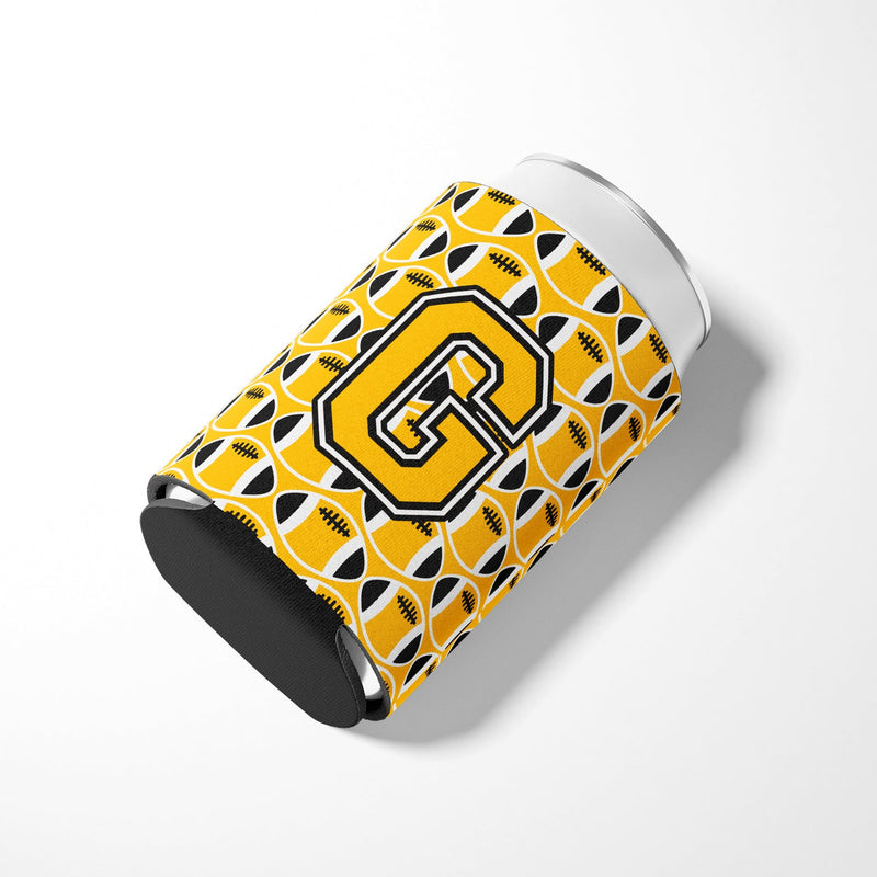 Letter G Football Black, Old Gold and White Can or Bottle Hugger CJ1080-GCC