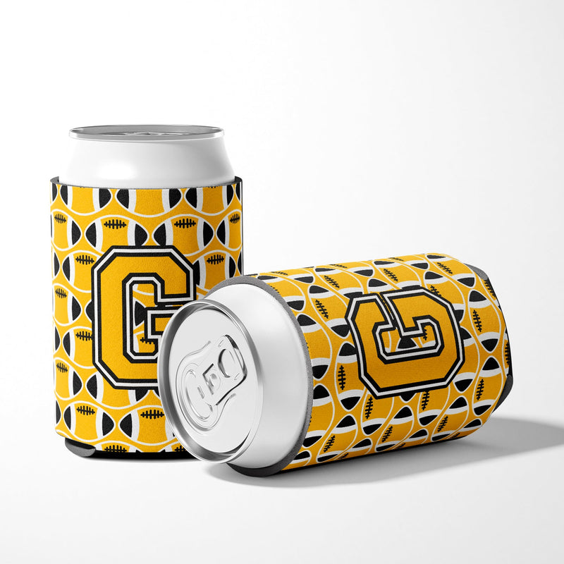 Letter G Football Black, Old Gold and White Can or Bottle Hugger CJ1080-GCC