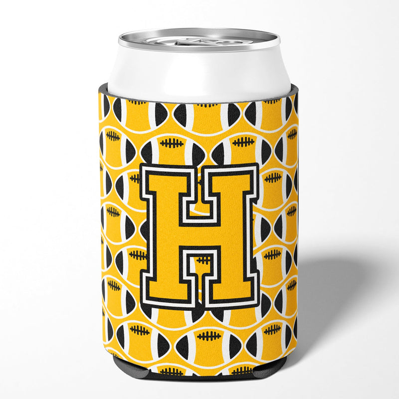 Letter H Football Black, Old Gold and White Can or Bottle Hugger CJ1080-HCC