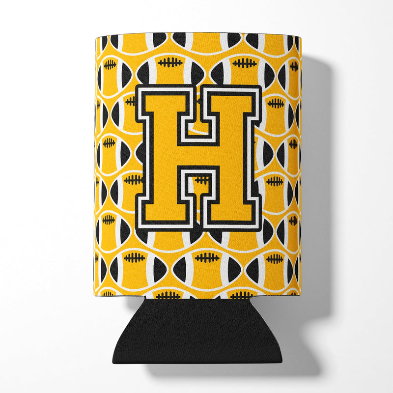 Letter H Football Black, Old Gold and White Can or Bottle Hugger CJ1080-HCC