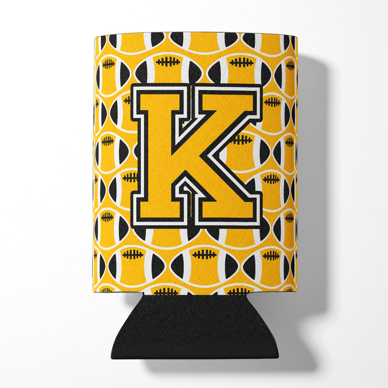 Letter K Football Black, Old Gold and White Can or Bottle Hugger CJ1080-KCC