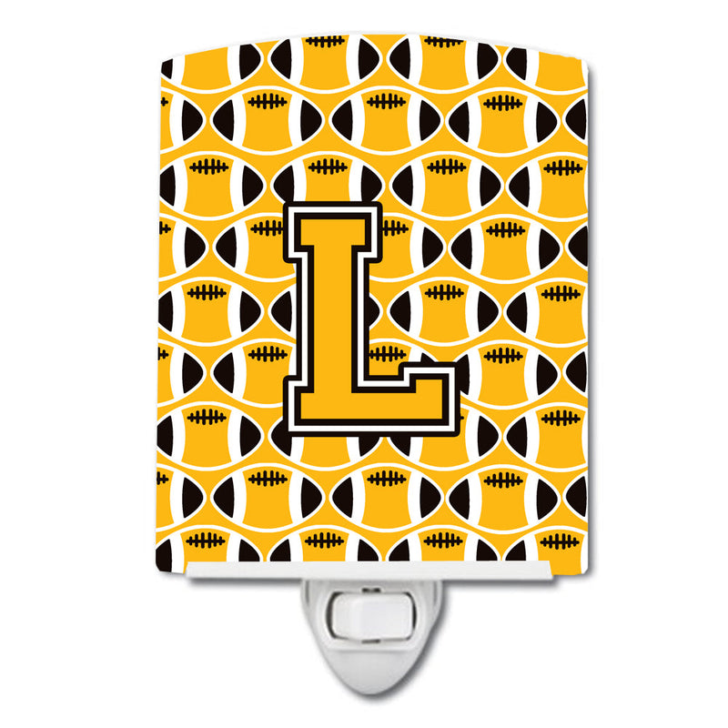 Letter L Football Black, Old Gold and White Ceramic Night Light CJ1080-LCNL