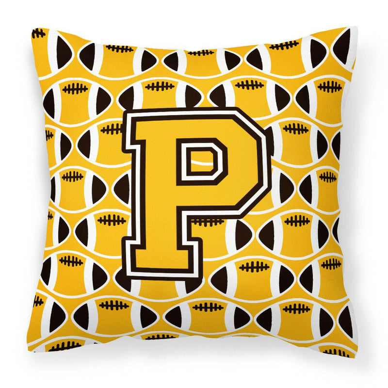 Letter P Football Black, Old Gold and White Fabric Decorative Pillow CJ1080-PPW1414