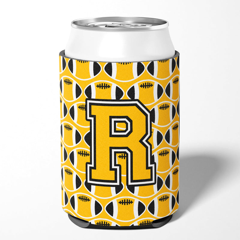 Letter R Football Black, Old Gold and White Can or Bottle Hugger CJ1080-RCC