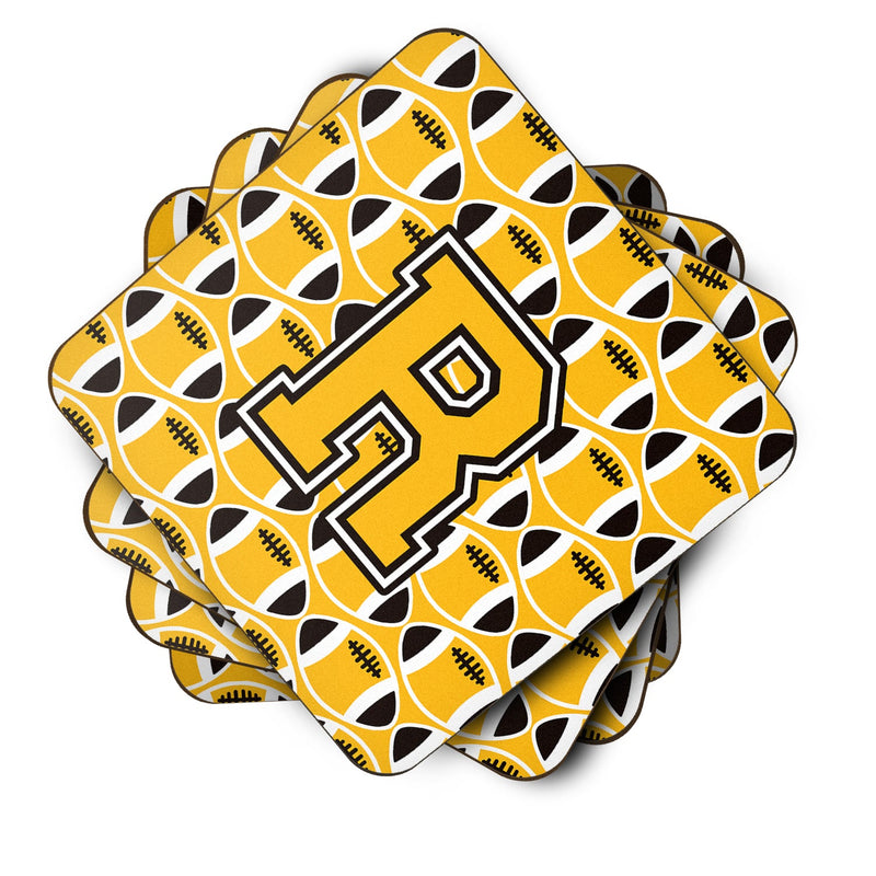 Letter R Football Black, Old Gold and White Foam Coaster Set of 4 CJ1080-RFC