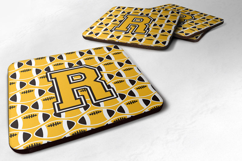 Letter R Football Black, Old Gold and White Foam Coaster Set of 4 CJ1080-RFC