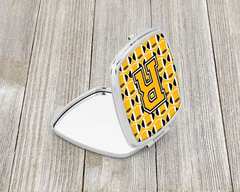 Letter R Football Black, Old Gold and White Compact Mirror CJ1080-RSCM