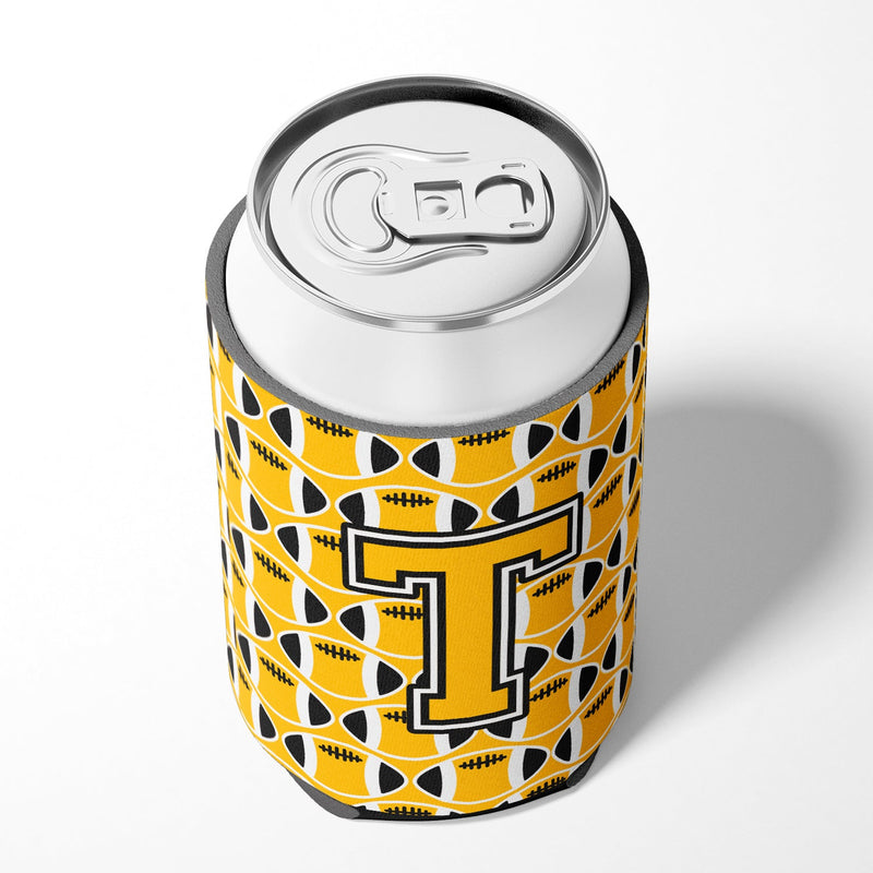 Letter T Football Black, Old Gold and White Can or Bottle Hugger CJ1080-TCC