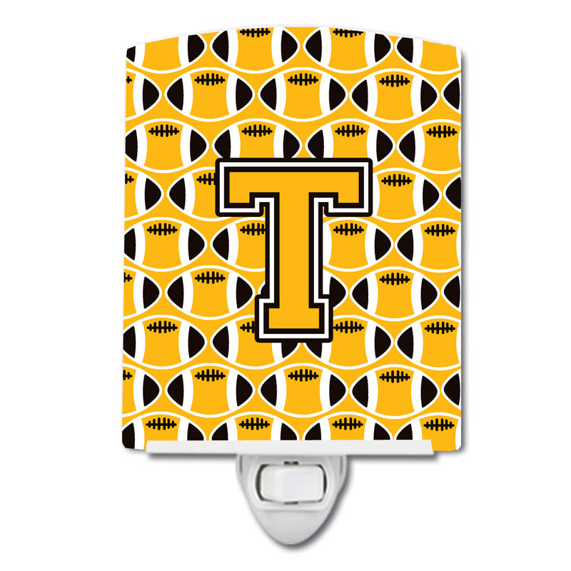 Letter T Football Black, Old Gold and White Ceramic Night Light CJ1080-TCNL