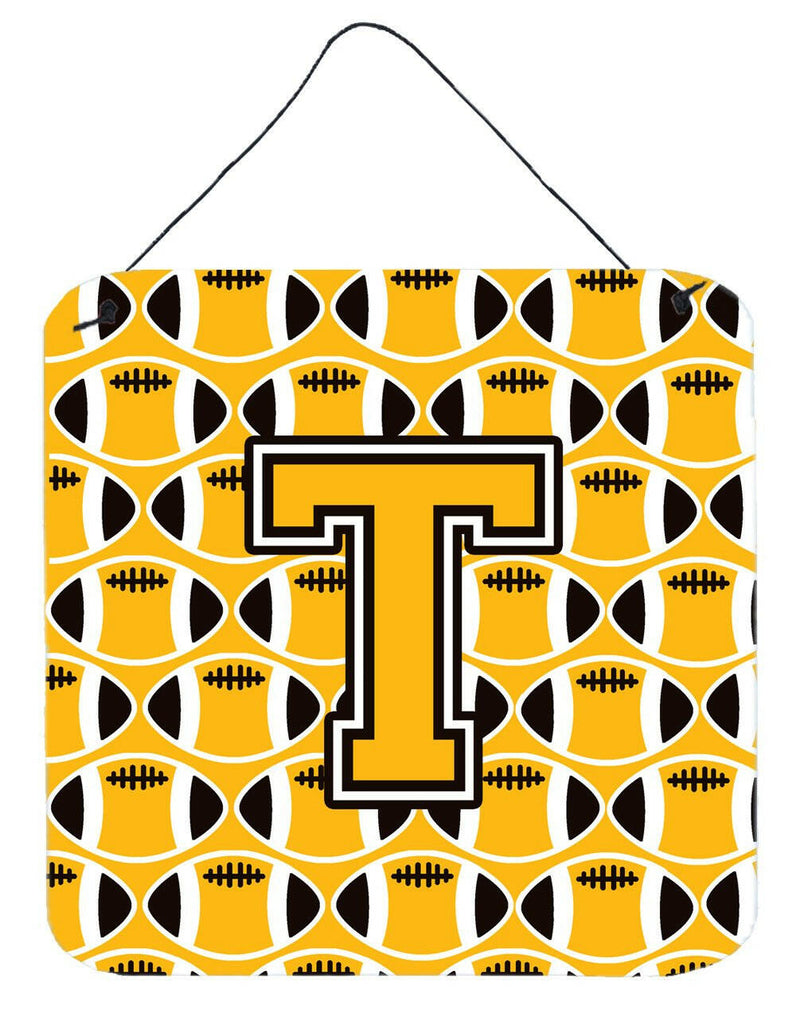 Letter T Football Black, Old Gold and White Wall or Door Hanging Prints CJ1080-TDS66