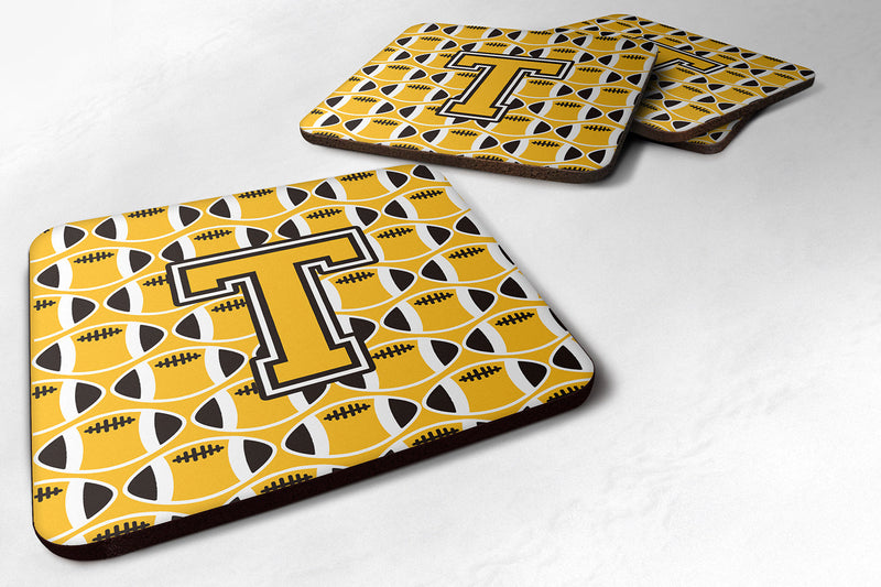 Letter T Football Black, Old Gold and White Foam Coaster Set of 4 CJ1080-TFC