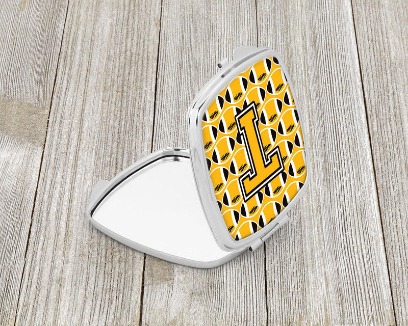 Letter T Football Black, Old Gold and White Compact Mirror CJ1080-TSCM