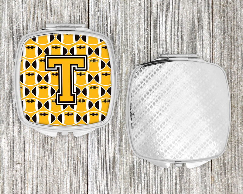 Letter T Football Black, Old Gold and White Compact Mirror CJ1080-TSCM