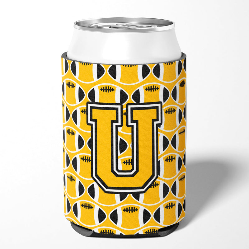 Letter U Football Black, Old Gold and White Can or Bottle Hugger CJ1080-UCC