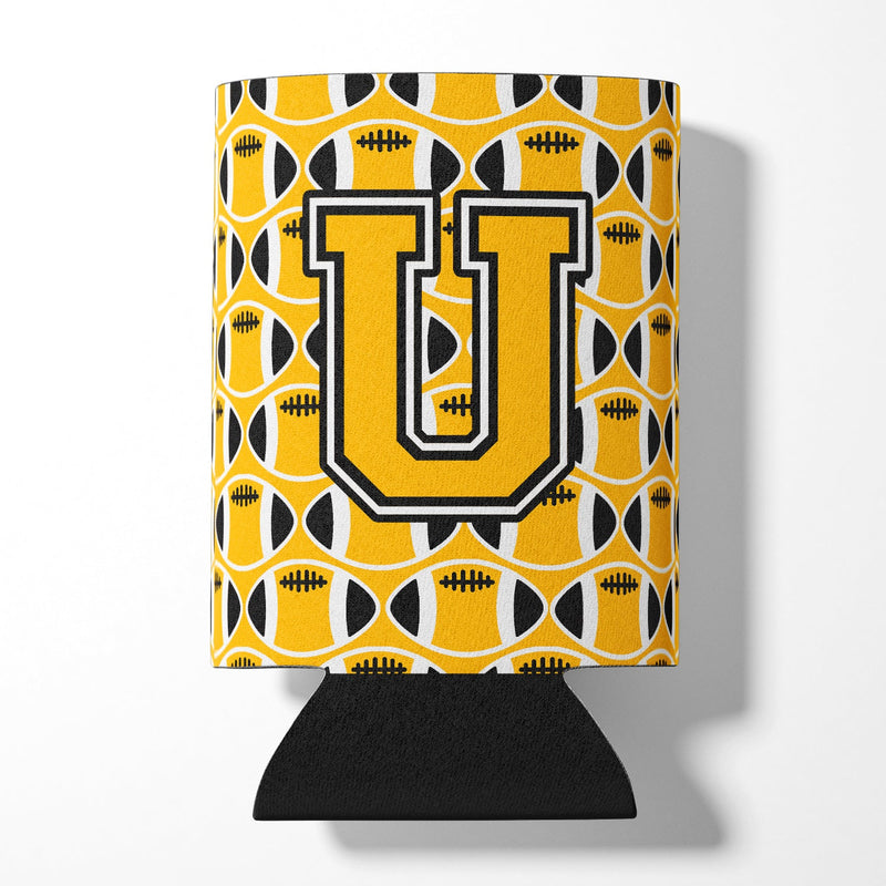 Letter U Football Black, Old Gold and White Can or Bottle Hugger CJ1080-UCC