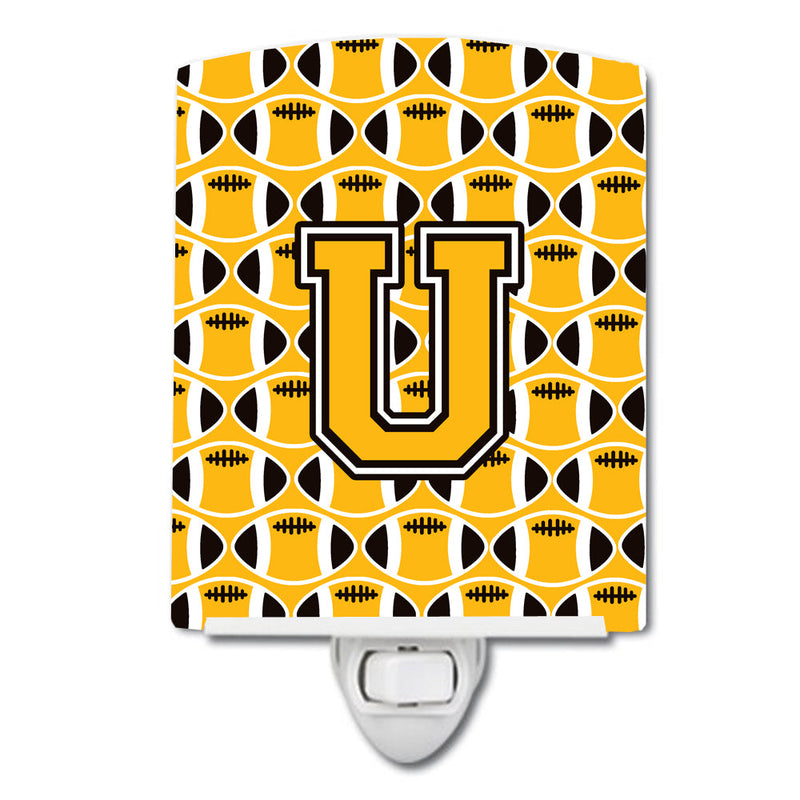 Letter U Football Black, Old Gold and White Ceramic Night Light CJ1080-UCNL