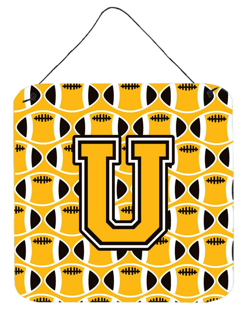 Letter U Football Black, Old Gold and White Wall or Door Hanging Prints CJ1080-UDS66