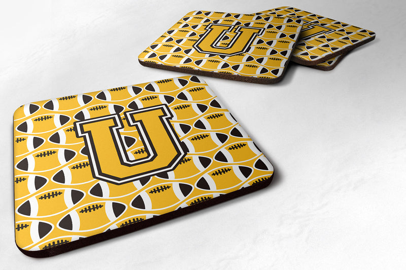 Letter U Football Black, Old Gold and White Foam Coaster Set of 4 CJ1080-UFC