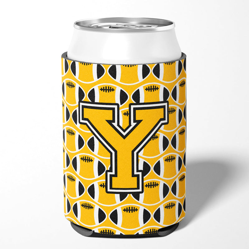 Letter Y Football Black, Old Gold and White Can or Bottle Hugger CJ1080-YCC